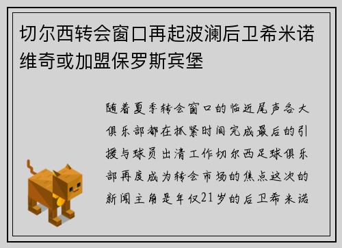 切尔西转会窗口再起波澜后卫希米诺维奇或加盟保罗斯宾堡